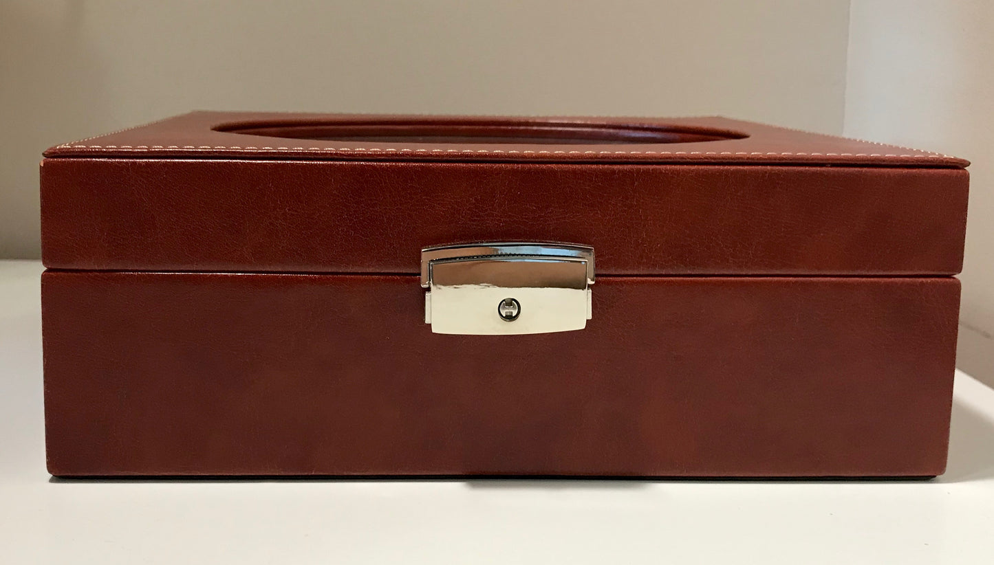 Brown Watch Box, 10 compartments and real glass LID