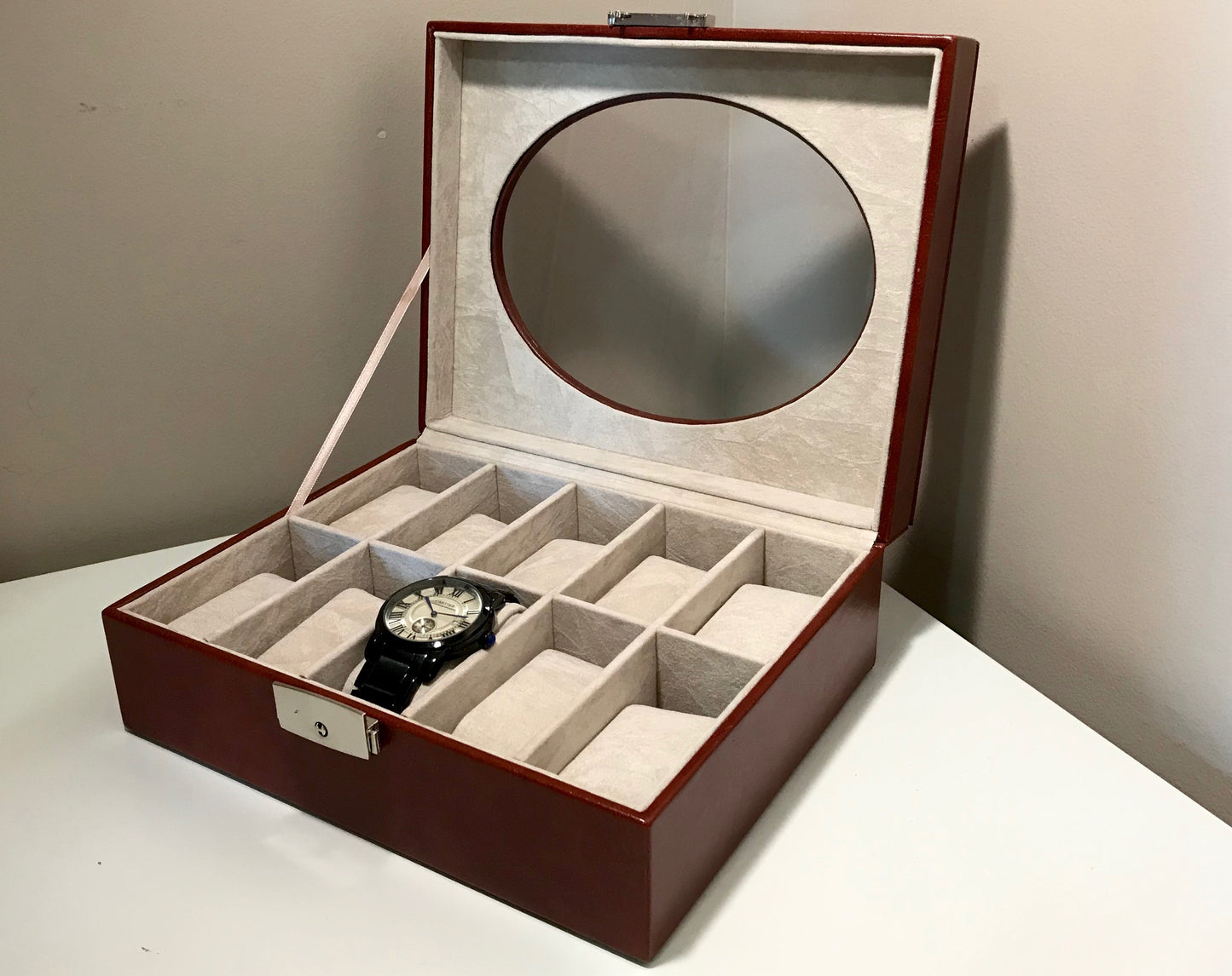 Brown Watch Box, 10 compartments and real glass LID