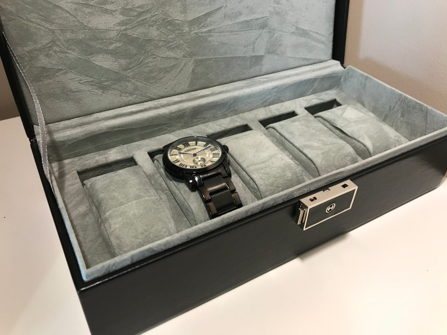 Deep Rich Black Watch Box with 5 compartments